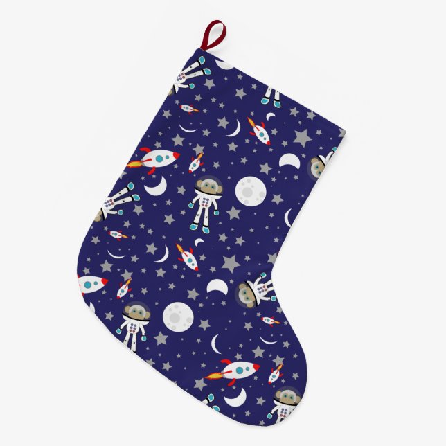 Grande Chaussette De Noël Bas de Noël de singe de l'espace (Devant (Accrochage))
