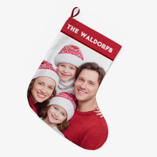 Grande Chaussette De Noël Bas de Noël personnalisé avec photo de famille