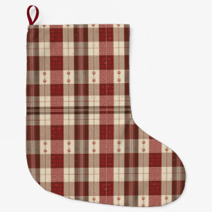 Grande Chaussette De Noël Bas de Noël rustique à motif vert sapin et cannebe