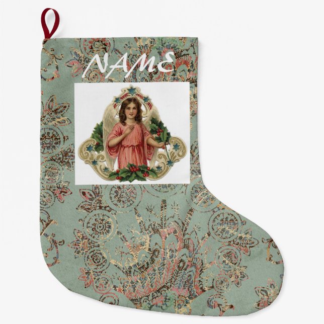Grande Chaussette De Noël Bas NOMMÉ FAIT SUR COMMANDE de Noël d'ANGE (Devant)