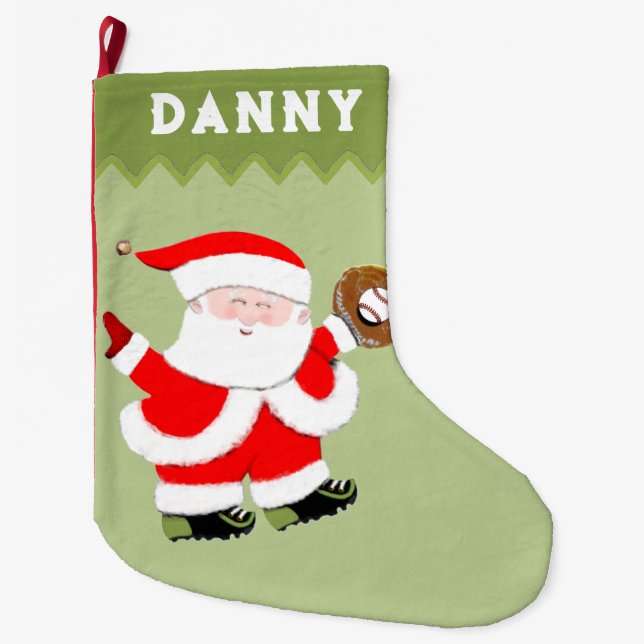 Grande Chaussette De Noël Baseball Père Noël (Devant)