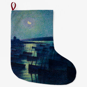 Grande Chaussette De Noël Bateaux de pêche au clair de lune (Camaret, France