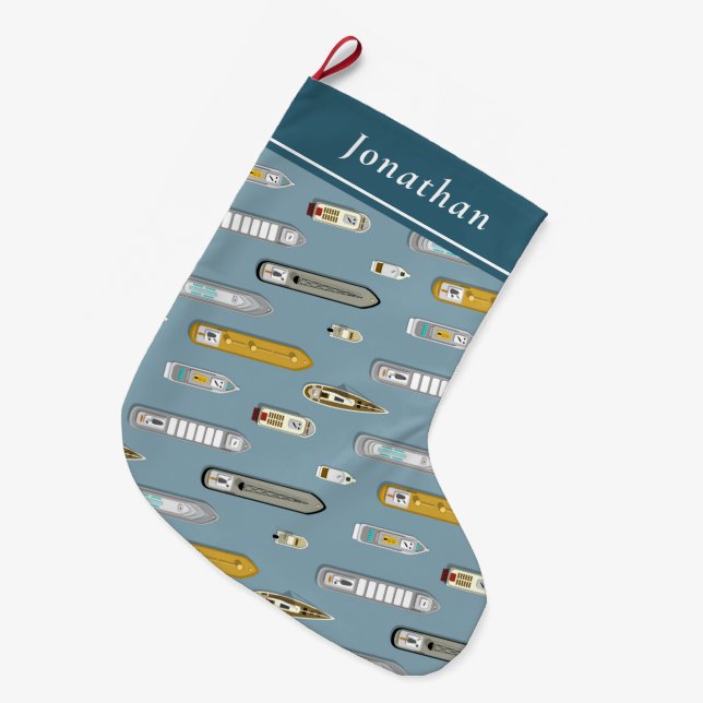 Grande Chaussette De Noël Bateaux nautiques côtiers Sur la rivière (Devant (Accrochage))