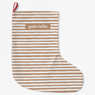 Grande Chaussette De Noël Bbeige et blanc moderne avec nom