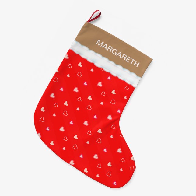Grande Chaussette De Noël Beau Motif de coeur (Devant (Accrochage))