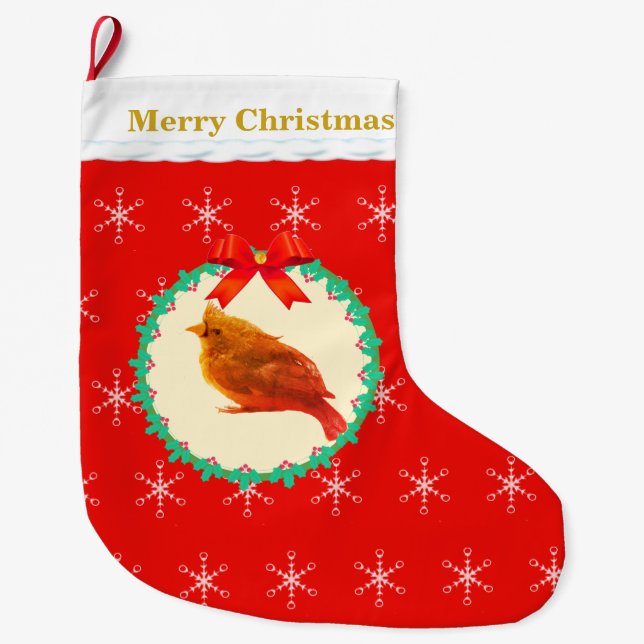 Grande Chaussette De Noël Beau Oiseau Cardinal (Devant)