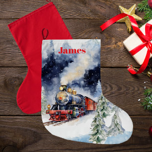 Grande Chaussette De Noël Beau train de Noël - Personnalisé