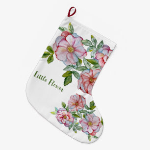 Grande Chaussette De Noël Beaux roses d'aquarelle réalistes.
