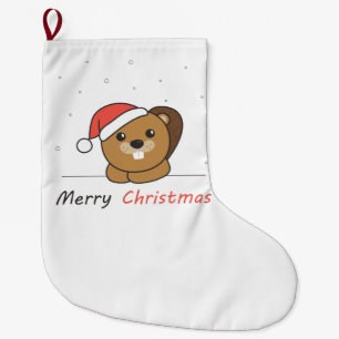 Grande Chaussette De Noël Beaver Noël Neige Hiver Animaux Castor