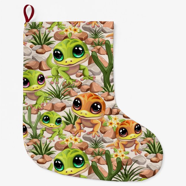 Grande Chaussette De Noël Bébé Geckos jote personnages de dessin (Devant)