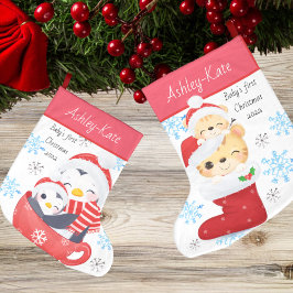 Grande Chaussette De Noël Bébés mignons Premier pingouin de Noël et chaton K