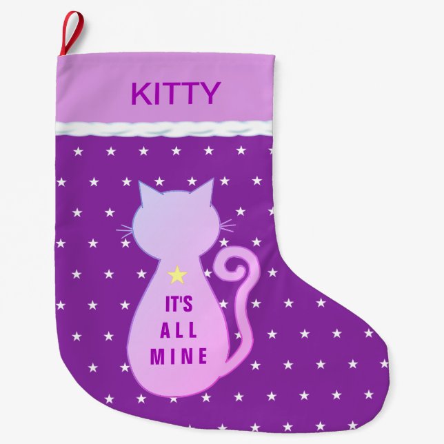 Grande Chaussette De Noël Belle Chat Kitty Silhouette (Devant)
