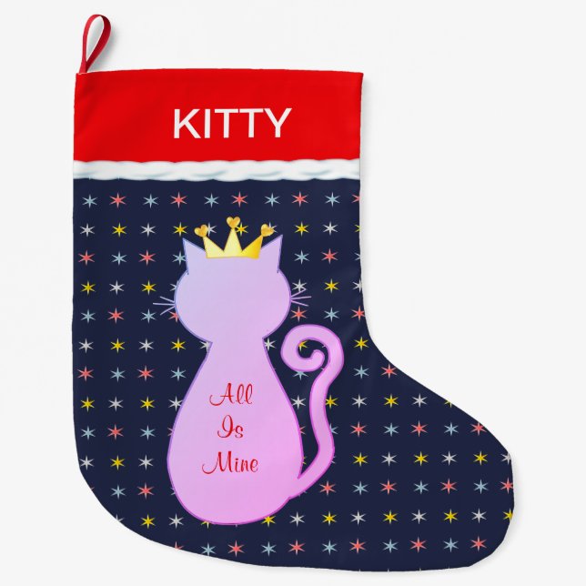 Grande Chaussette De Noël Belle Silhouette de Chat (Devant)