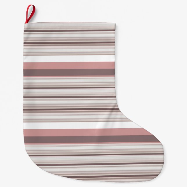 Grande Chaussette De Noël Belles rayures brunes blanches (Devant)