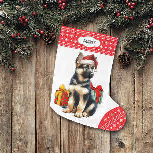 Grande Chaussette De Noël Berger allemand Chiot Santa Hat Snowflake