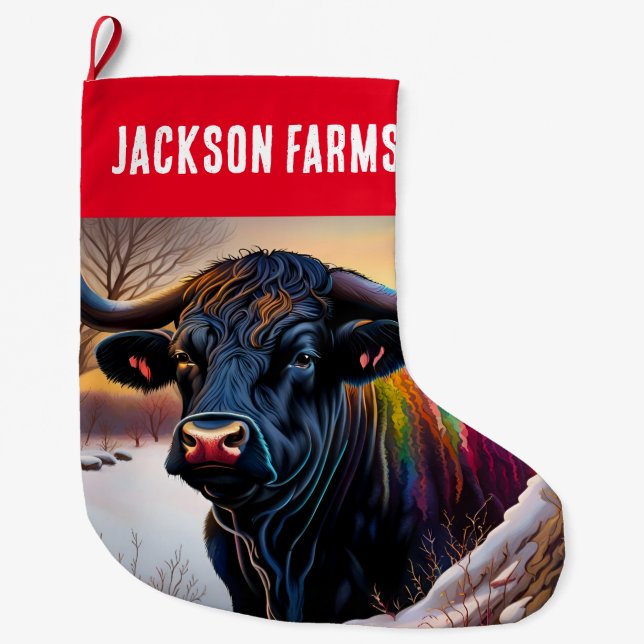 Grande Chaussette De Noël Black Angus Bull Winter (Devant)