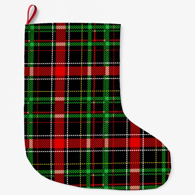 Grande Chaussette De Noël Black Christmas Flannel Plaid Tartan Design (Devant)