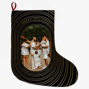 Grande Chaussette De Noël Black Gold Custom Photo Famille