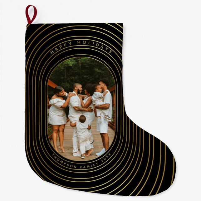 Grande Chaussette De Noël Black Gold Custom Photo Famille (Devant)