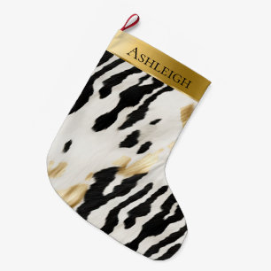 Grande Chaussette De Noël Blanc Or Noir Sud-Ouest Nom de la vache