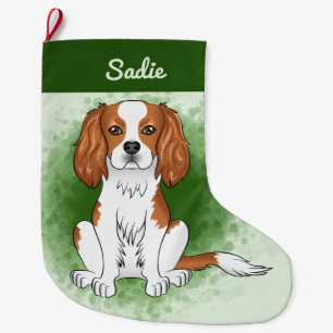 Grande Chaussette De Noël Blenheim Cavalier King Charles Spaniel Sur Vert