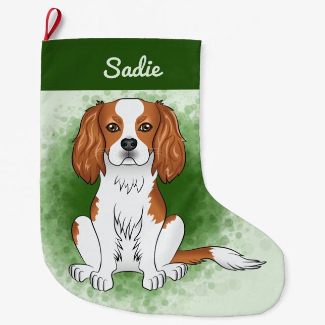 Grande Chaussette De Noël Blenheim Cavalier King Charles Spaniel Sur Vert (Devant)