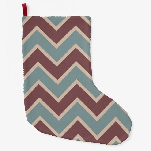 Grande Chaussette De Noël Bleu rouge Chevron rayures (Devant)