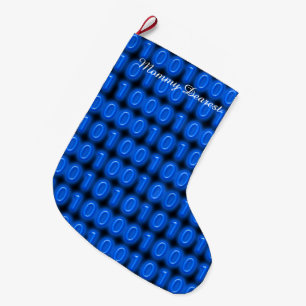Grande Chaussette De Noël Bleu sur le code binaire noir