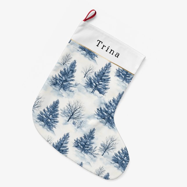 Grande Chaussette De Noël Blue White Christmas Trees (Devant (Accrochage))