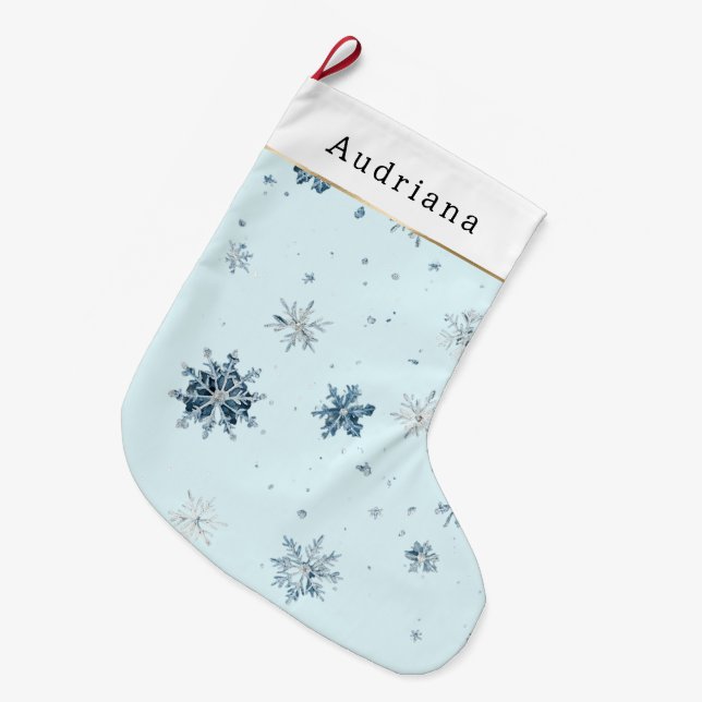 Grande Chaussette De Noël Blue Winter Snowflakes   (Devant (Accrochage))