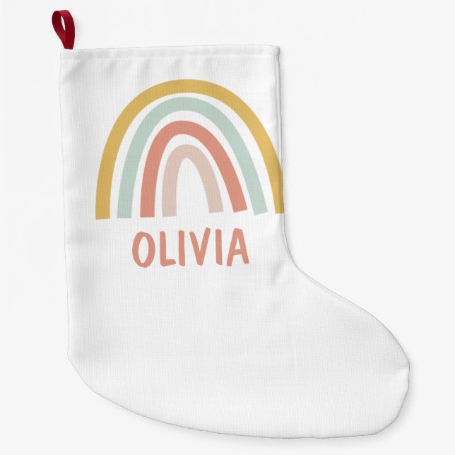Grande Chaussette De Noël Boho Rainbow Kids Personnalisé (Devant)