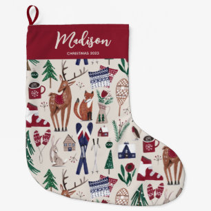 Grande Chaussette De Noël Bois nordique Noël impression grand Chr
