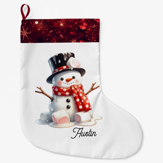 Grande Chaussette De Noël Bonhomme de neige en guimauve moelleux  (Devant)
