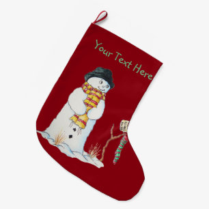 Grande Chaussette De Noël Bonhomme de neige mignon de Noël dans le patchwor