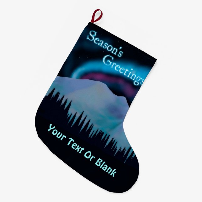 Grande Chaussette De Noël Bonnes Fêtes - Blue Aurora (Devant (Accrochage))