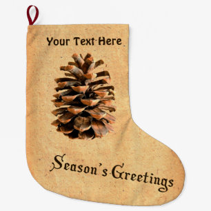 Grande Chaussette De Noël Bonnes Fêtes - Cône de pin