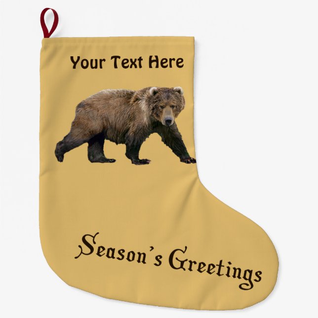 Grande Chaussette De Noël Bonnes Fêtes - Ours Kodiak (Devant)