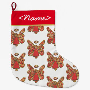 Grande Chaussette De Noël Bouchon Angel Gardien Rouge personnalisable