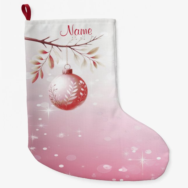 Grande Chaussette De Noël Boule de Noël rose Décoratif (Devant)