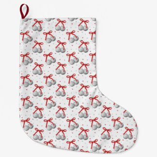Grande Chaussette De Noël Boules disco argentées de Noël avec nœud rouge