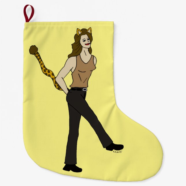 Grande Chaussette De Noël bouton catgirl (Devant)