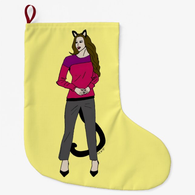 Grande Chaussette De Noël bouton catgirl (Devant)