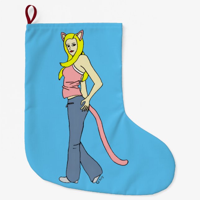 Grande Chaussette De Noël bouton catgirl (Devant)