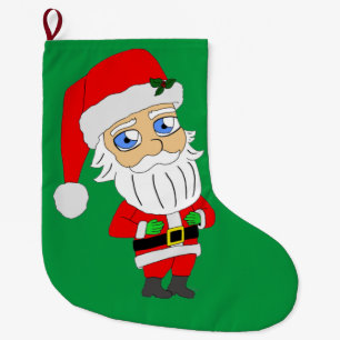 Grande Chaussette De Noël bouton chibi santa claus