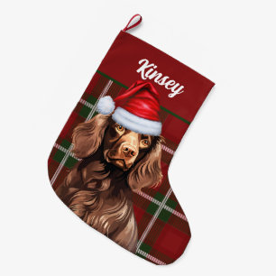 Grande Chaussette De Noël Boykin Spaniel Chien Rouge Plaid Personnalisé