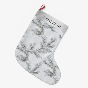 Grande Chaussette De Noël Branches chic gris argent Noël