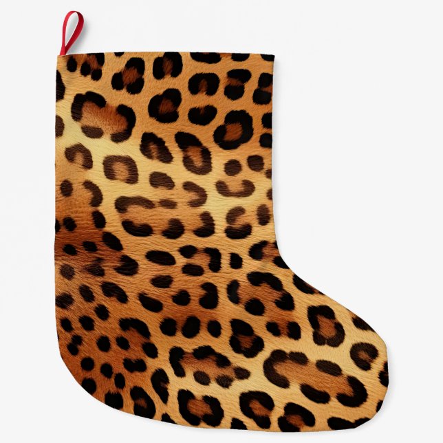 Grande Chaussette De Noël Brown noir Empreinte de léopard or (Devant)