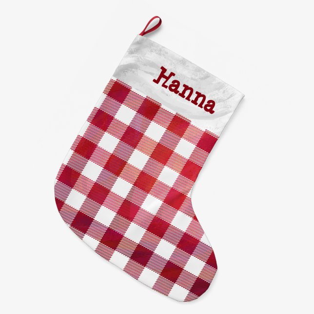 Grande Chaussette De Noël Buffalo plaid rouge et blanc (Devant (Accrochage))