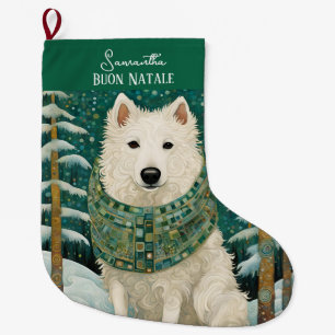 Grande Chaussette De Noël Buon Natale Italien Loup Blanc