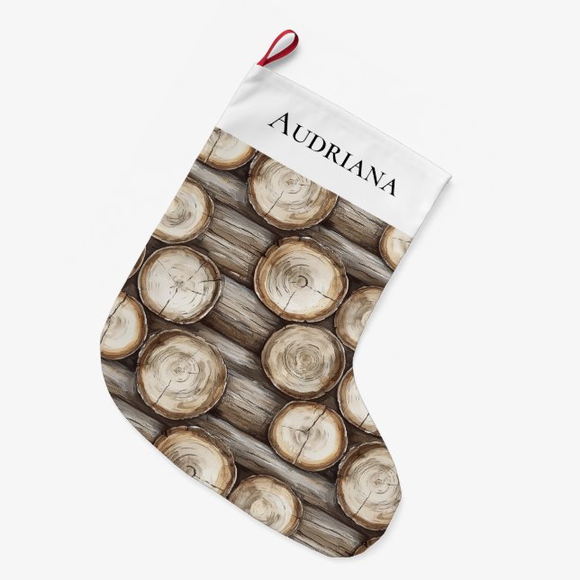 Grande Chaussette De Noël Cabine de bois Noël (Devant (Accrochage))